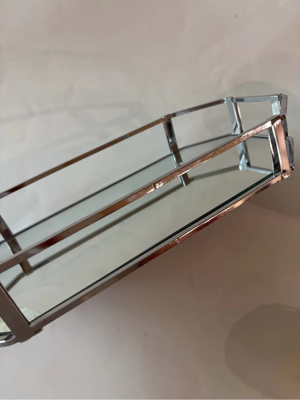 Mirrored Glass Vanity Tray with Silver Frame